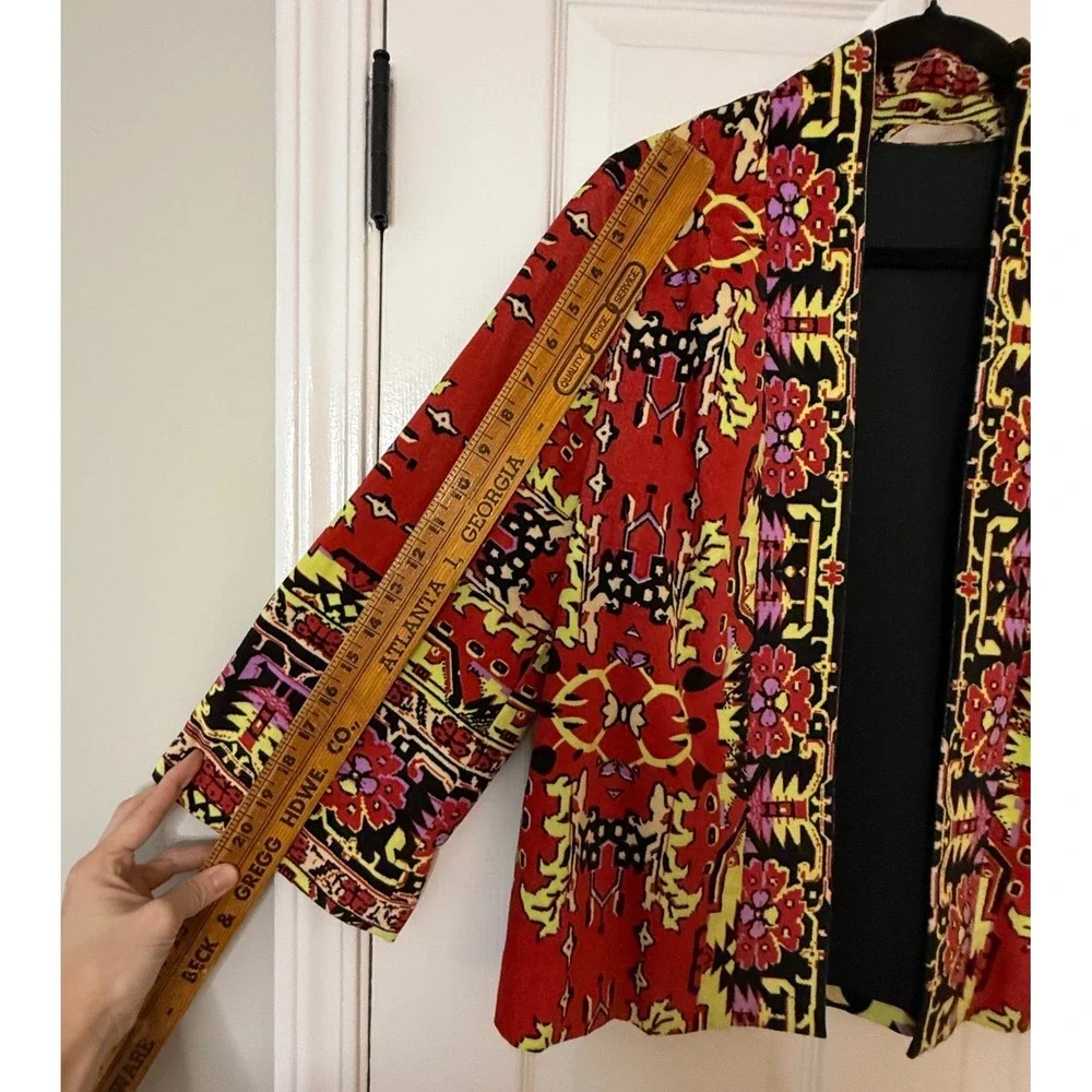 Soft Surroundings‎ Red Floral Vera Velvet Kimono Style Jacket XS